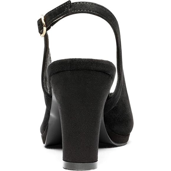 Dream Pairs Womens Size 8 Black Faux Suede Open Toe 3.5" Heel Slingback Shoes - Picture 5 of 6